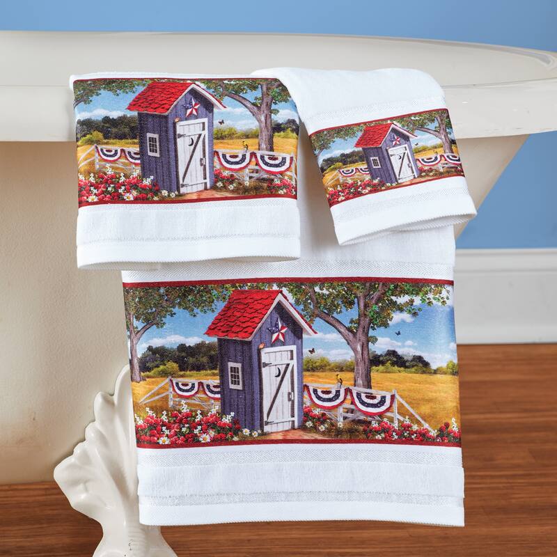 3-Piece Americana Outhouse Scene Bath Towel Set - 9.250 x 6.000 x 3.000 - Red - 9.250 x 6.000 x 3.000
