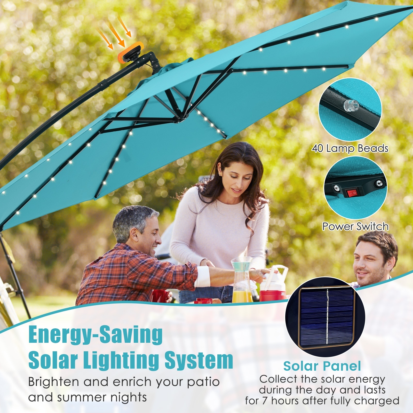 led patio umbrella switch 13 ft Double-Sided Large Rectangle Market Umbrella with 36 Lights-Wine and everyday wear Gymax Cantilever Patio Umbrella With
