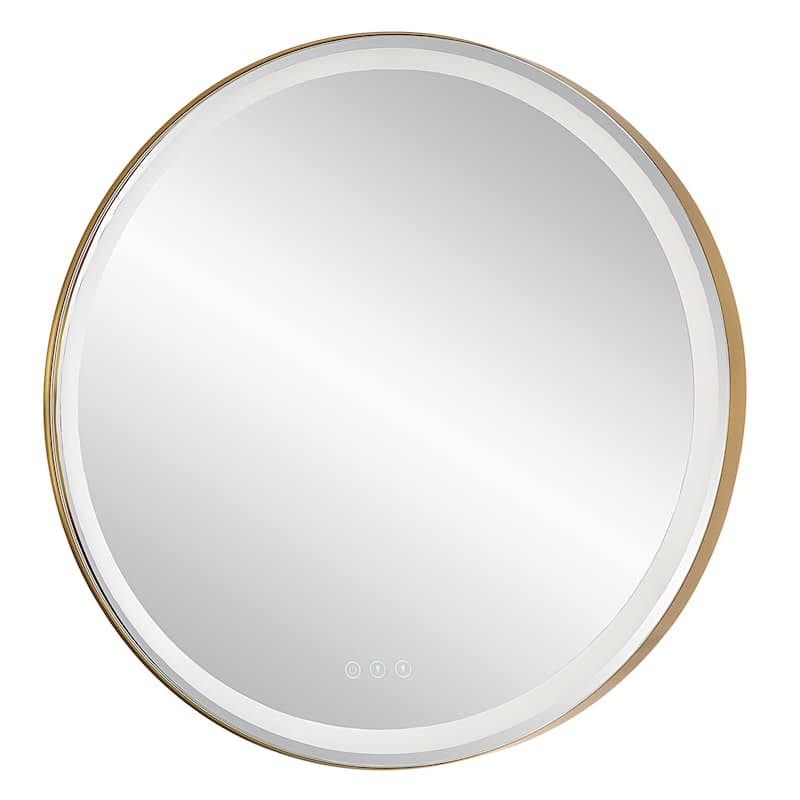 Uttermost Crofton Lighted Brass Round Mirror - 32"W x 32"H x 2.13"D