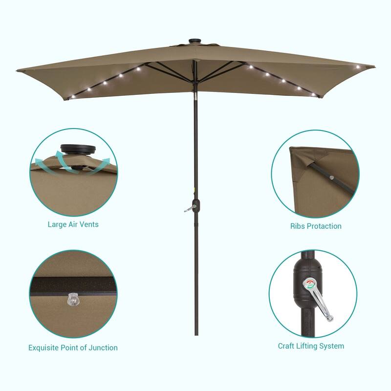 Bonosuki 10 x 6.5ft LED Patio Rectangular Umbrella Outdoor Market Umbrella Aluminium/Steel with Tilt and Crank