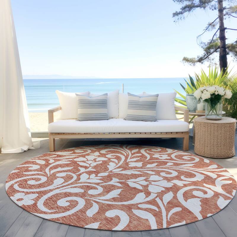 Machine Washable Indoor/ Outdoor Chantille Traditional Elegant Rug - Salmon - 8' x 8'
