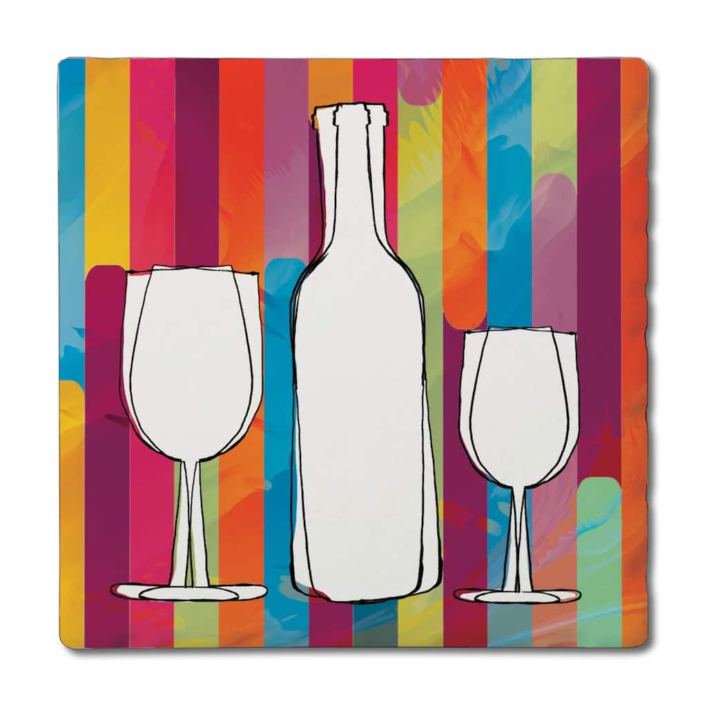 Silhouette Bottles 4 Pack Absorbent Stone Coasters with Cork Backing 4" Square Made in The USA Absorbent Wipes Clean