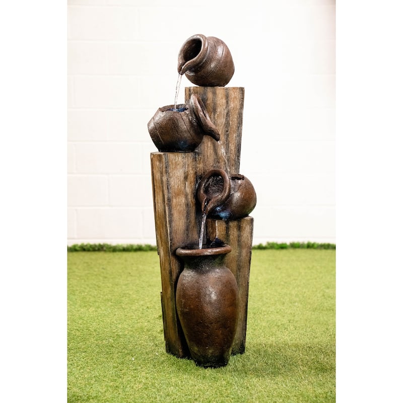 40" LED Cool White Lights Pouring Jugs Outdoor Garden Fountain