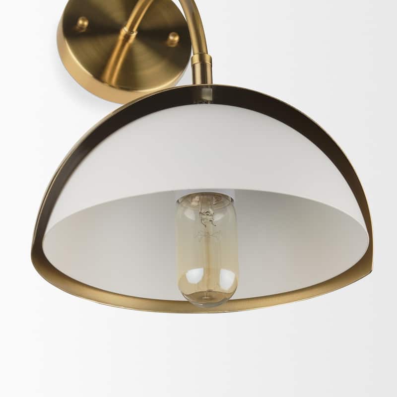 Cybill Brushed Brass w/ White Metal Shade 1-Light Wall Sconce - 13.0L x 13.0W x 13.4H