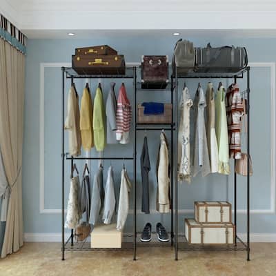 L Shape & I Shape Closet Organizer Metal Garment Rack Black