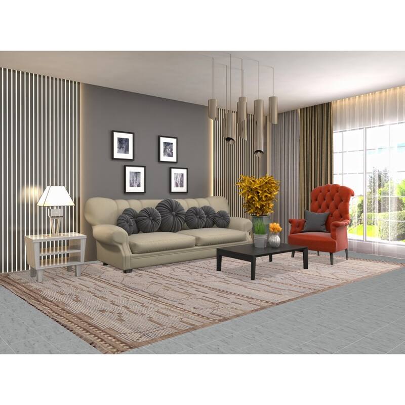 All-Over Striped Moroccan Modern Area Rug Handmade Wool Carpet - 8'0"x 12'1"