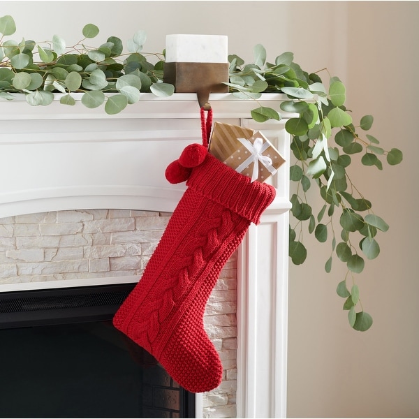 Safavieh Holiday Nutmeg Hanging Knit Pom-Pom Stocking (Set of 2) - 11" W x 19" L. Opens flyout.