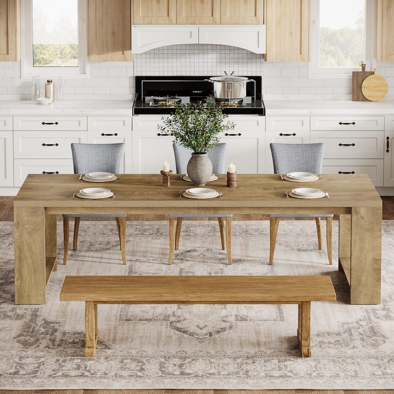 86.6 Inch Farmhouse Dining Table, Large Rectangular Kitchen Table for 6