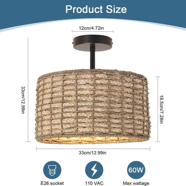 2-Light Rattan Semi Flush Mount Ceiling Light - Bed Bath & Beyond ...