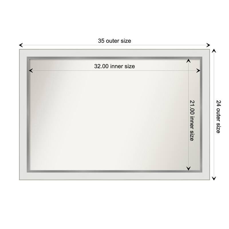 Eva White Silver Narrow Framed Non-Beveled Custom Wall Mirror, Bathroom Vanity Mirror - Outer Size: 35.25 x 24.25