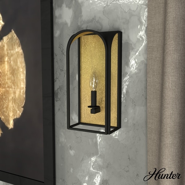 slide 2 of 7, Hunter Dukestown 1-Light Wall Sconce - Dining Room, Hallway, Bathroom, Bedroom - Contemporary, Transitional - Damp Rated! Natural Iron - Gold Leaf