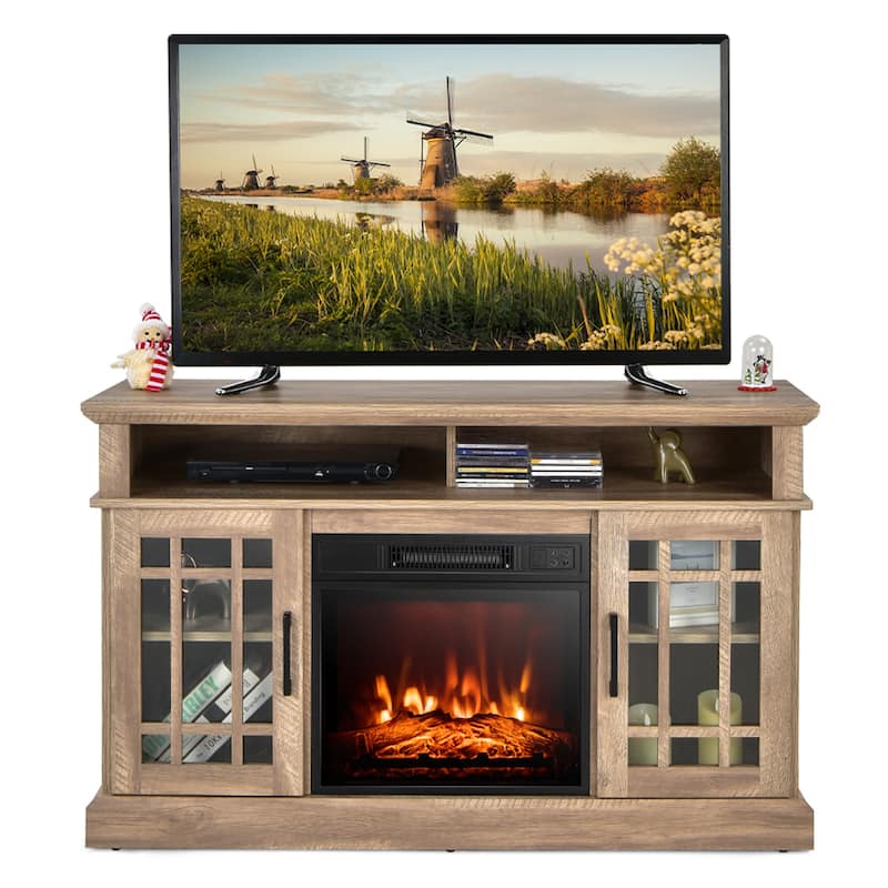 48 Inch Electric Fireplace TV Stand with 2 Side Cabinets and 2 Open Shelves - 48" x 16" x 30" (L x W x H)