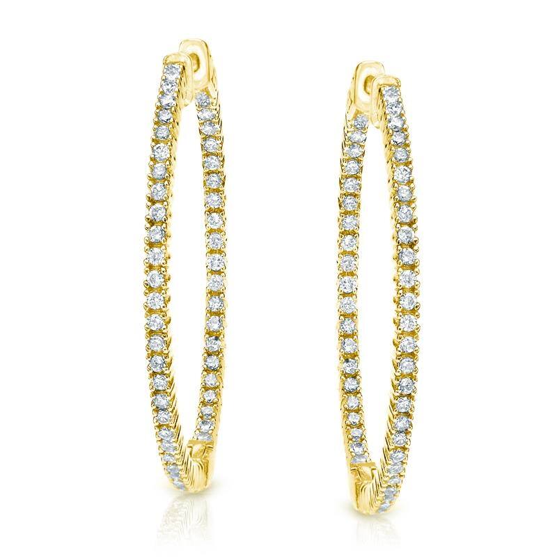 Auriya 14k Gold 3ctw Large Inside-out Diamond Hoop Earrings - 2.28-inch - Yellow Gold