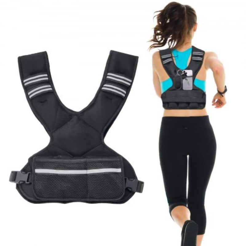Black Neoprene Adjustable Weighted Vest 11 to 20 lbs with Reflective Strips - 20 Lbs