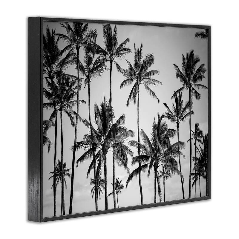 Stupell Palm Trees Skyline Black and White Photography Framed Giclee Texturized Art by Design Fabrikken