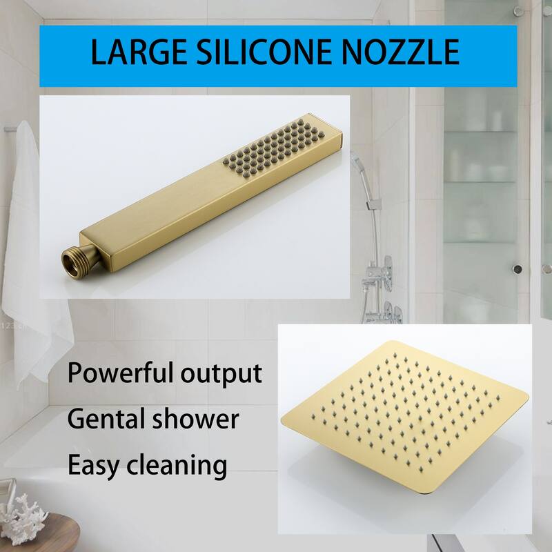 3-Way Thermostatic Complete Rainfall Shower System with Rough in-Valve Rain Shower Heads,Black/Gold