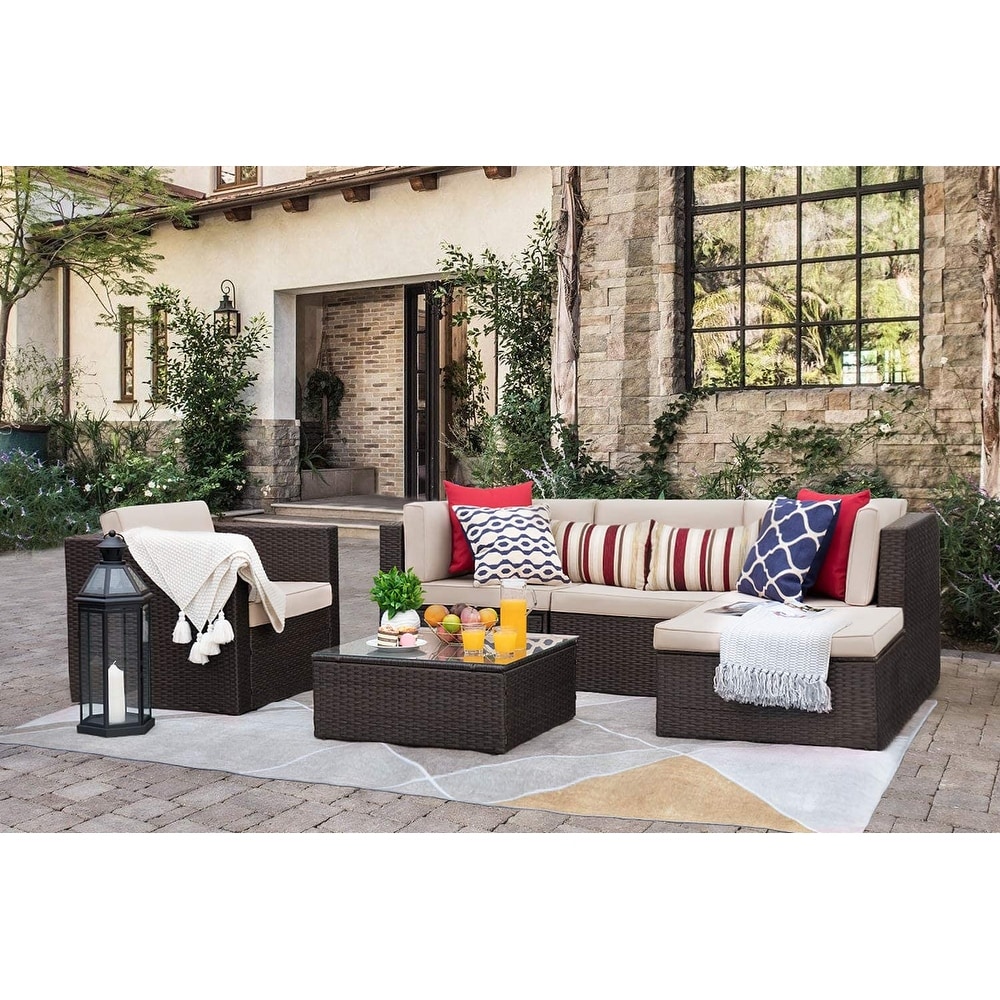 Homall 6 piece Patio Furniture Set Cushioned PE Rattan Outdoor Sectional Sofa Conversation Set Bed Bath Beyond 33290005