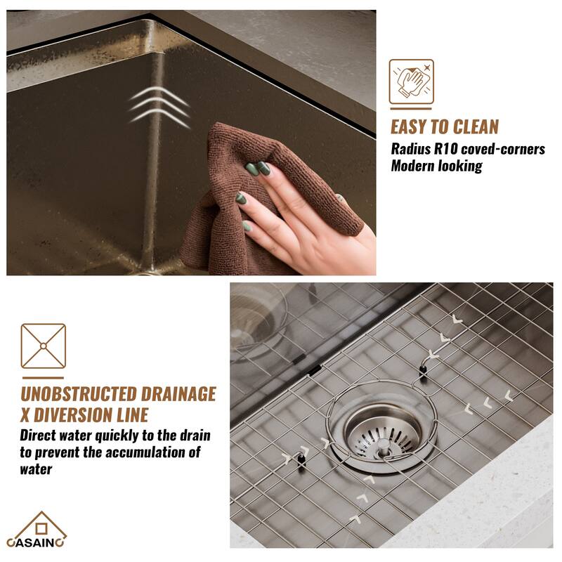 All-in-One Kit Undermount Single Bowl 16 Gauge Nano Brushed Stainless Steel Workstation Kitchen Sink with Faucet and Accessories