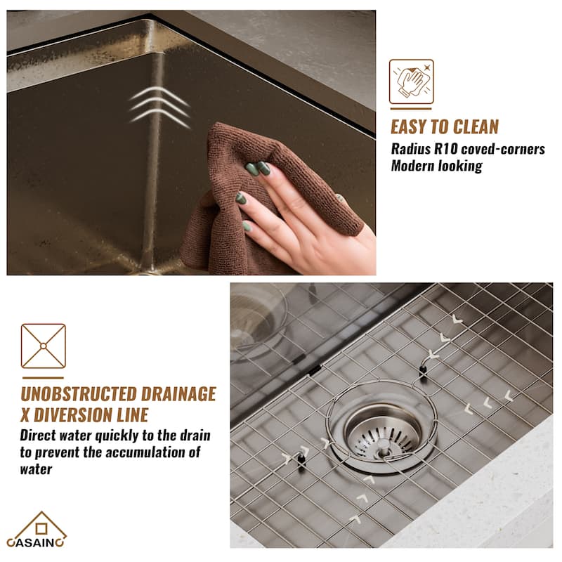 All-in-One Undermount Single Bowl 16 Gauge Nano Brushed Stainless Steel Workstation Kitchen Sink with Accessories and Faucet Set
