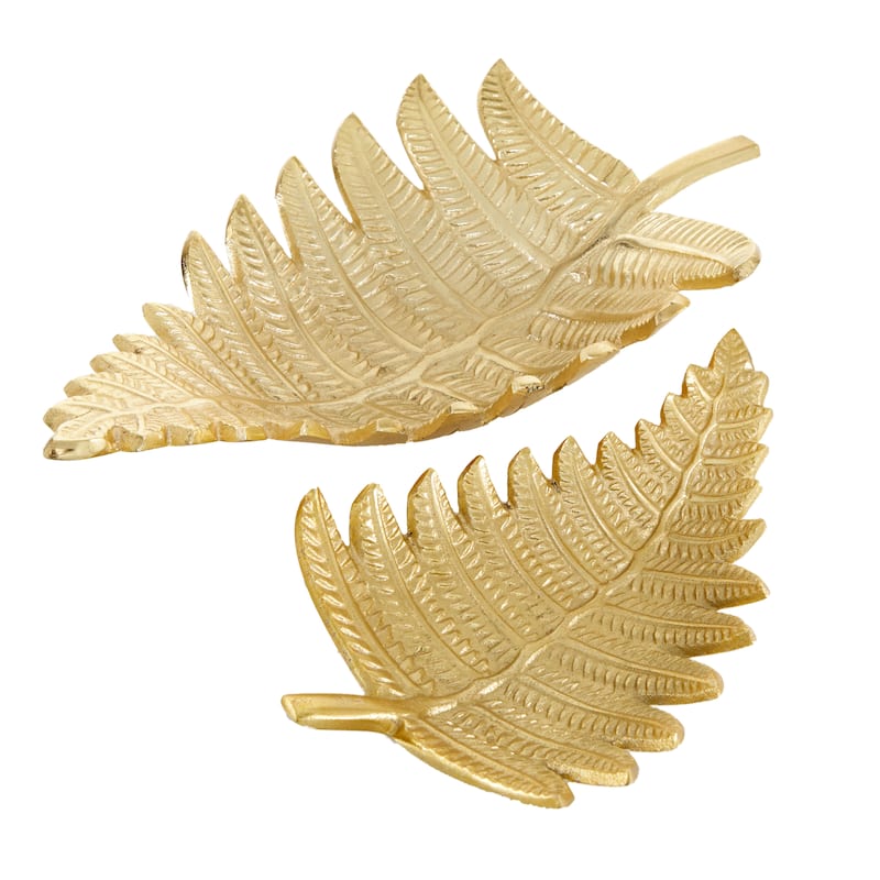 Aluminum Metal Leaf Tray - Set of 2 Gold - Roche River Decor - 11"W x 18"L x 4"H