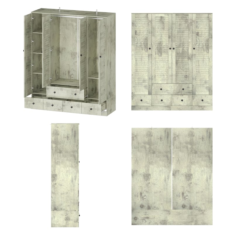 Wardrobe Armoire Closet 59"W Large Freestanding Wardrobe Cabinet White