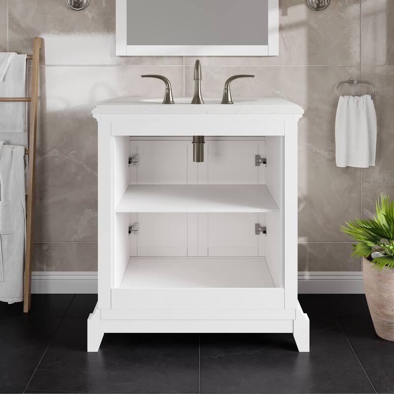 Elite Stamford Bath Vanity with Carrara Quartz Top and Porcelain Sink