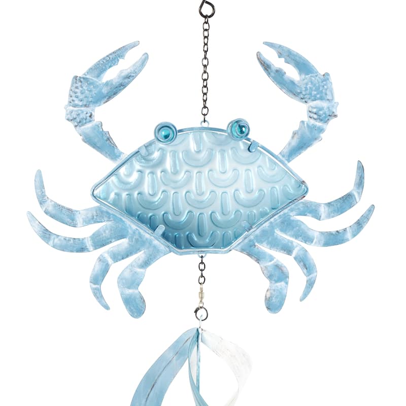 Metal Crab Swirl Wind Spinner Windchime with Starfish Accent - Blue - Roche River Decor