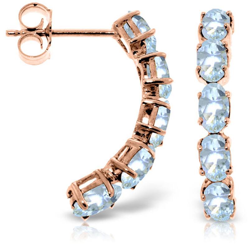 14K Solid Gold Natural Aquamarine Elegant Gemstone Stud Earrings - Rose