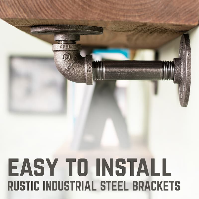 Restore Wood 24 in. Wall Shelf, L-Shape Steel Pipe Brackets, Set of 2