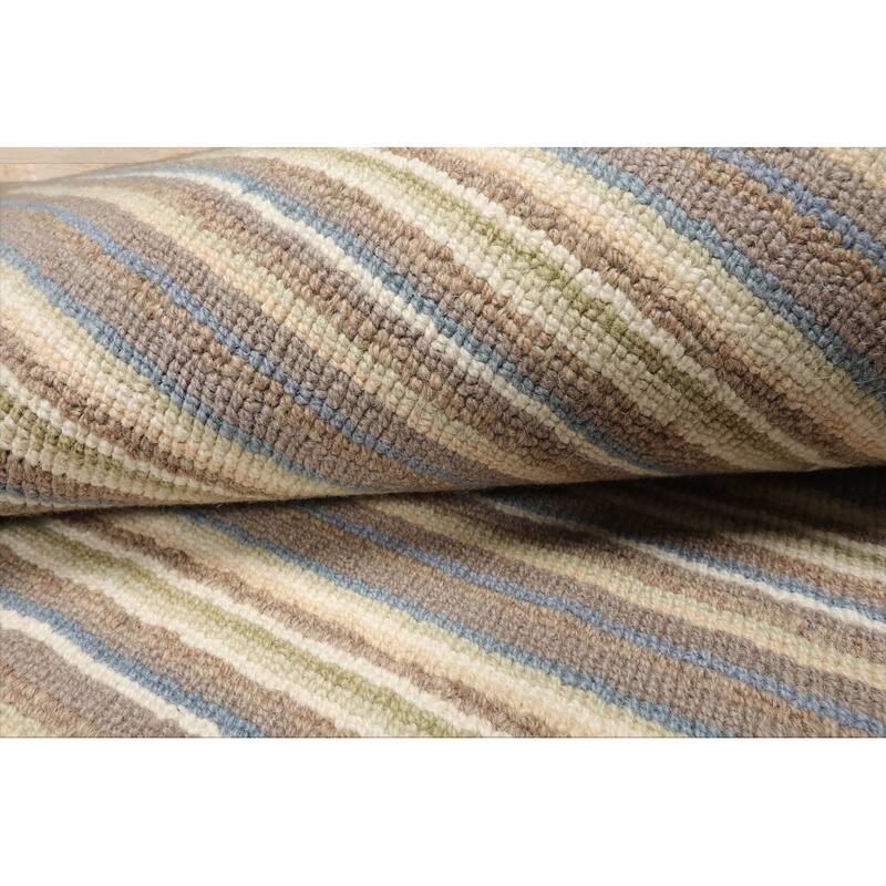 Ivory Hand Woven KPSI Striped Oriental Area Rug Multi Sizes Wool