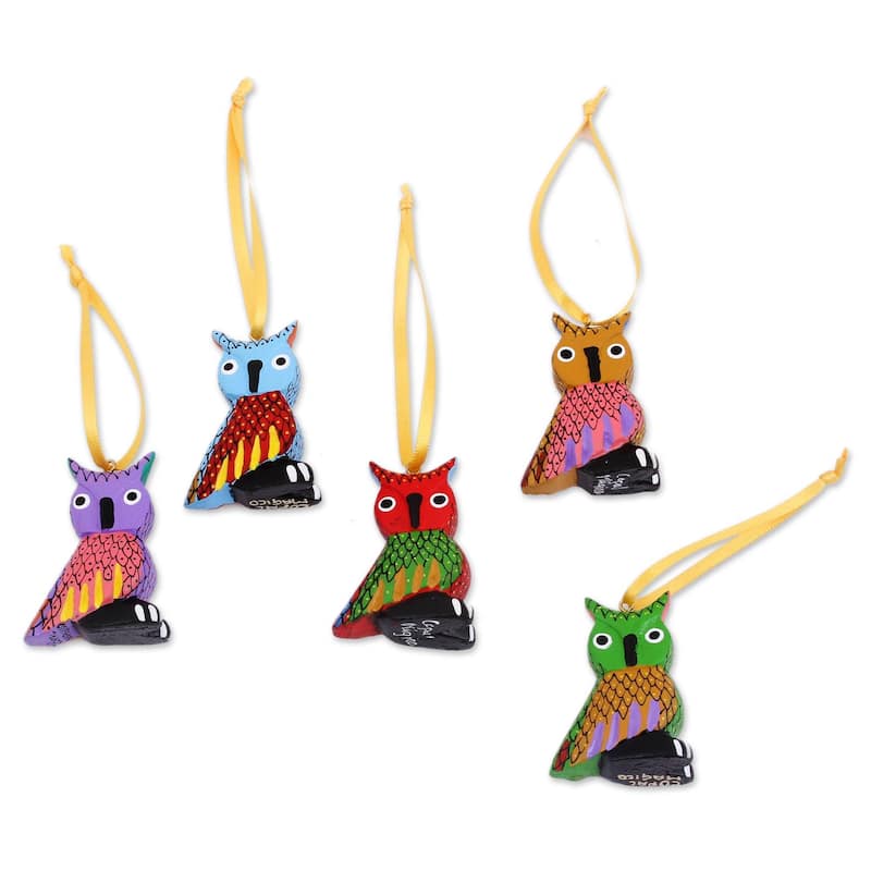 Novica Handmade Sweet Owls Wood Alebrije Ornaments (Set Of 5) - Each: 1.8" H x 1.4" W x 1.4" D