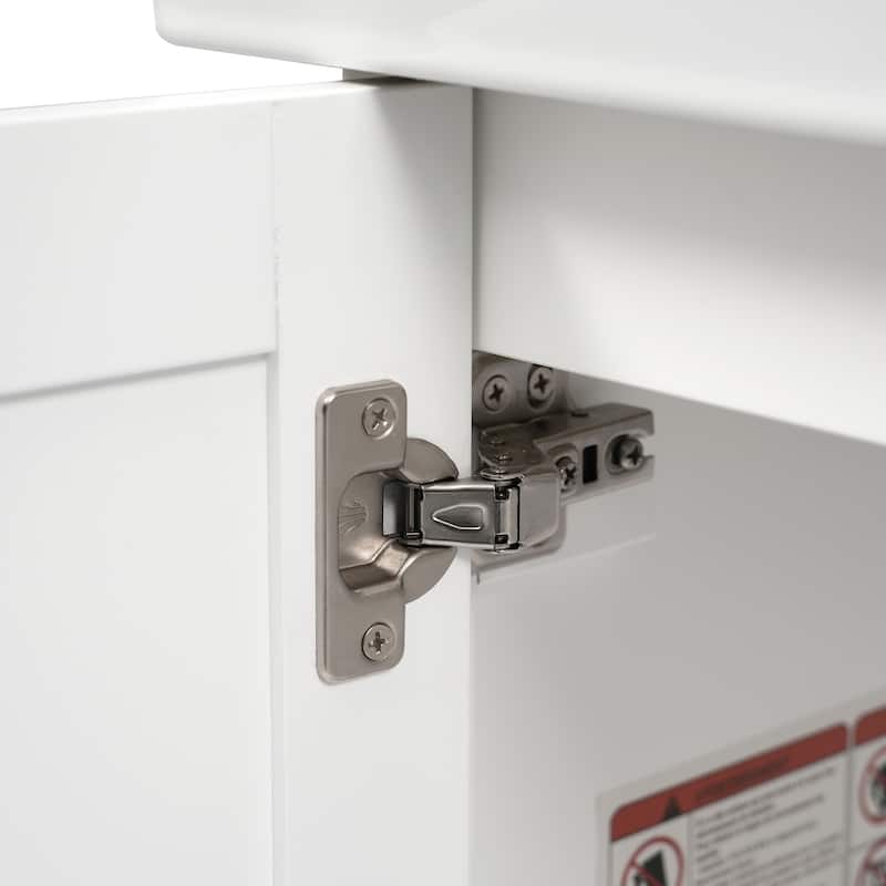 Minimalist Design Storage Cabinet Bathroom Vanity with Drop-In Ceramic Sink, Drawer, Silver Metal Handles and Plastic Feet Pads
