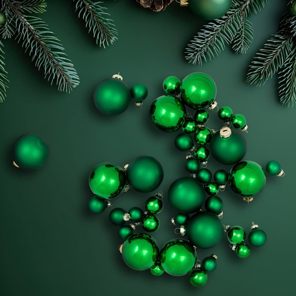 Shiny and Matte Multiple Size Glass Ball Christmas Ornaments - 2.5" - Green - 40ct