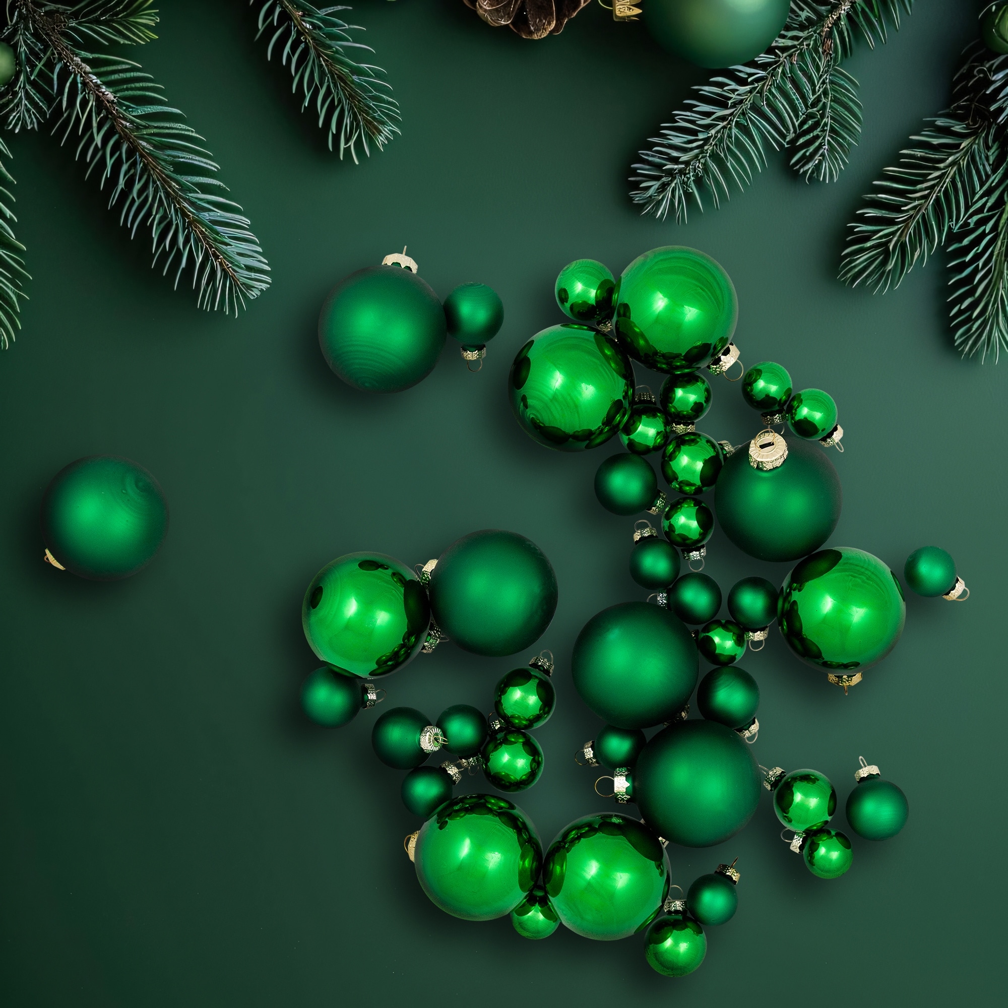 Shiny Matte Multiple Size Glass Ball Ornaments 2.5" Green 40ct