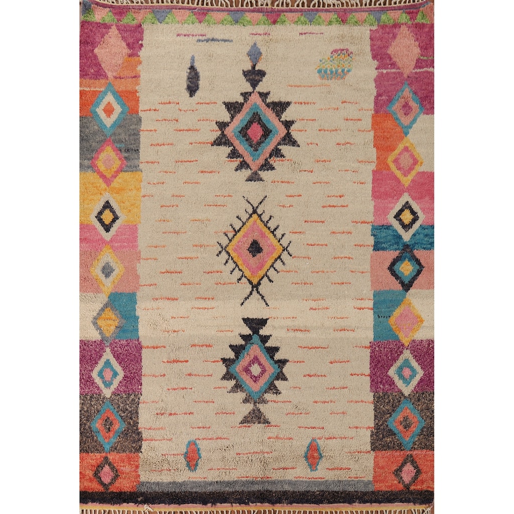 Geometric Plush Moroccan Area Rug Hand-Knotted Wool Carpet - 8'2" x 10'7"