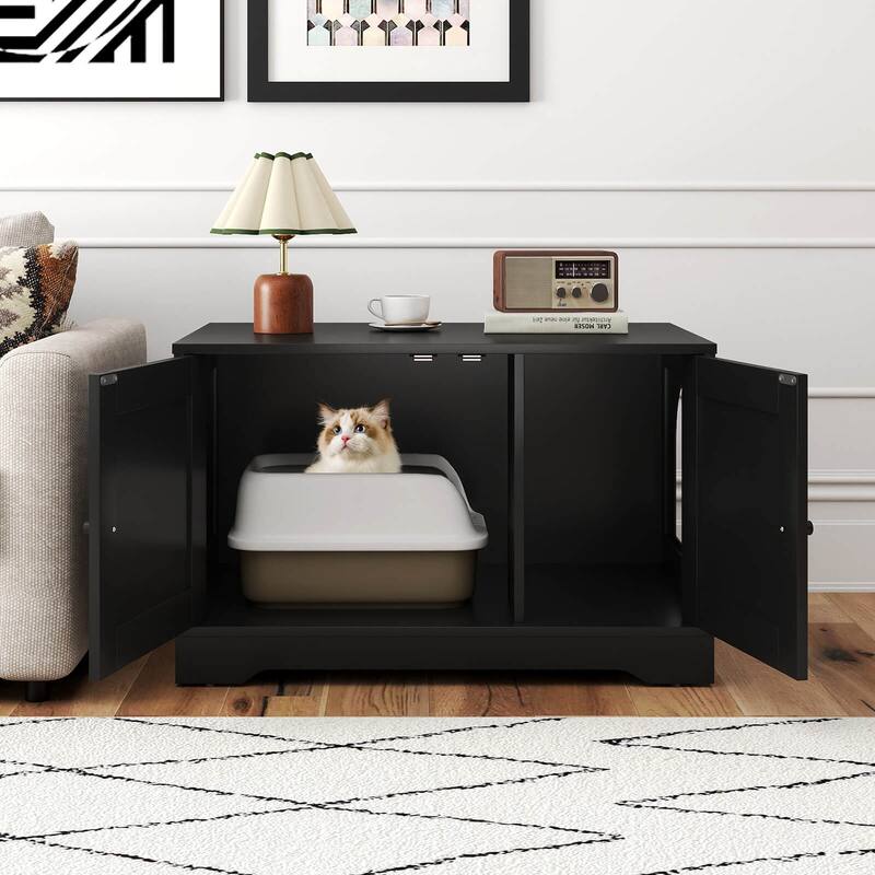 Costway Cat Litter Box Enclosure Furniture with Double Doors Divider - See Details