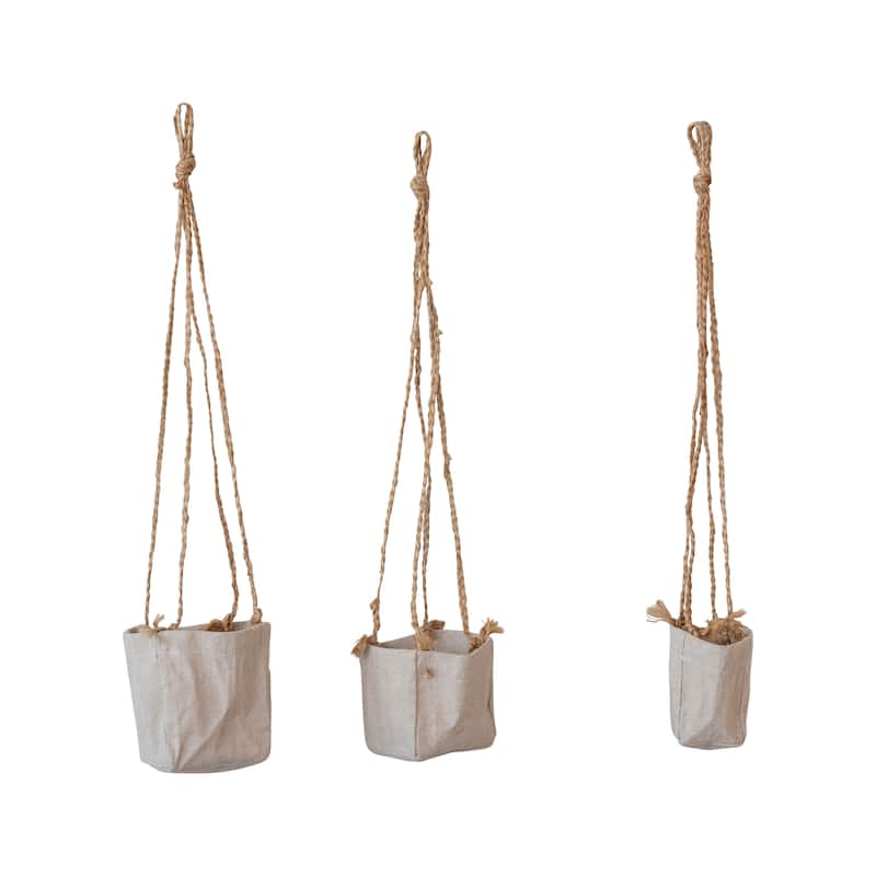 Jute and Cotton Hanging Planters, Set of 3 - 5.5"L x 5.5"W x 6.0"H