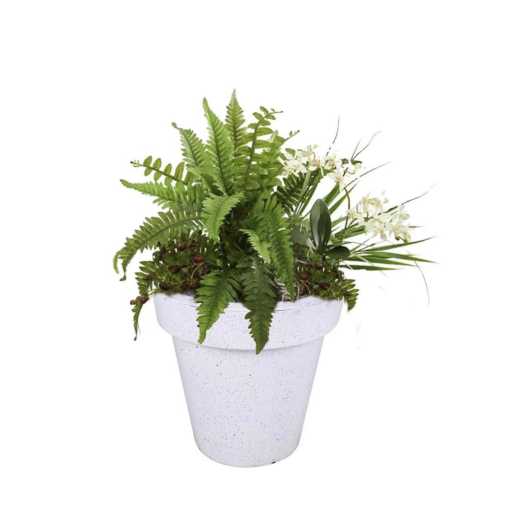 White Outdoor Fiberglass Planter with Solar Lights