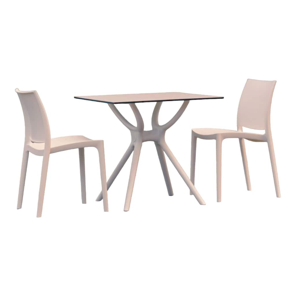 3-Piece White Recyclable Outdoor Patio Dining Set 32"