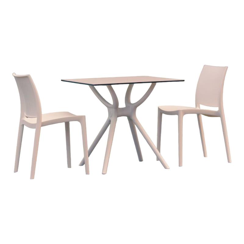 3-Piece White Recyclable Outdoor Patio Dining Set 32"