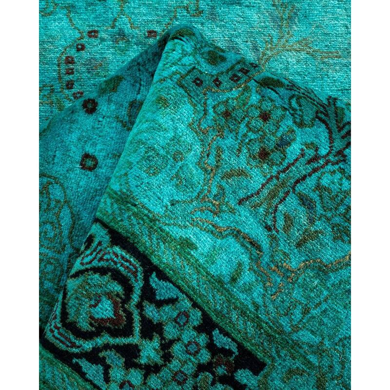 Overton Hand Knotted Wool Vintage Inspired Modern Contemporary Overdyed Blue Runner Rug - 3' 1" x 13' 0"