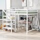 preview thumbnail 10 of 16, Full Size Loft Bed with Built-in Storage Staircase, Side Clothes Hangers and Safety Rail, Solid Wood Slats Support White