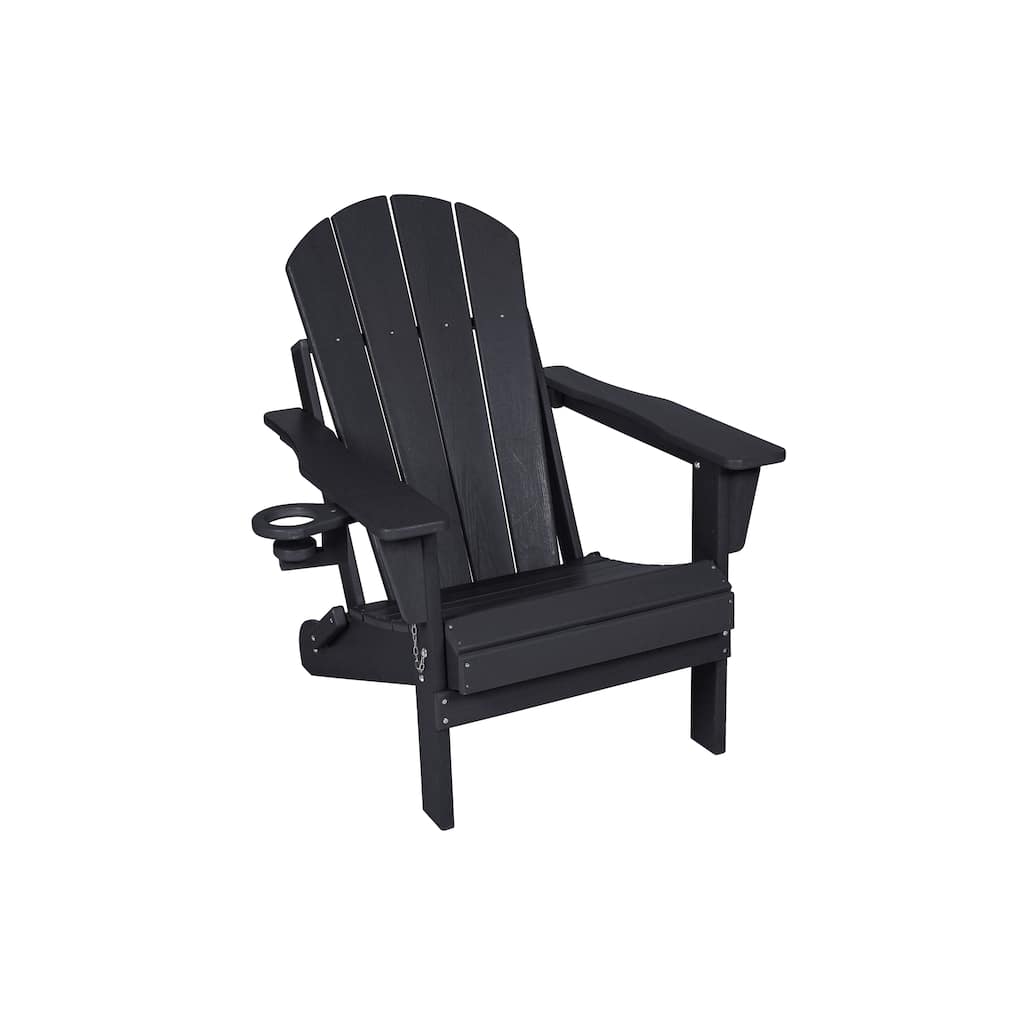 Black Folding Adirondack Chair Reading Chair with Dual Cup Holder, Coffee Chair Leisure Chair Reception Chair