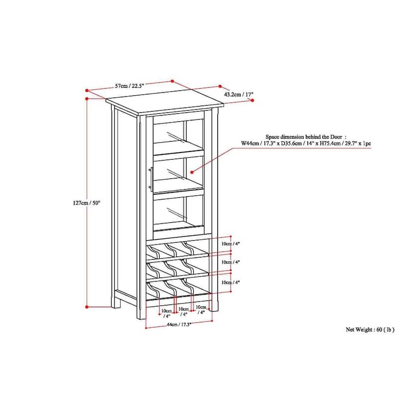 WYNDENHALL Franklin 12-Bottle SOLID WOOD 22 inch Wide Contemporary High Storage Wine Rack Cabinet - 22 W x 17 D x 50 H
