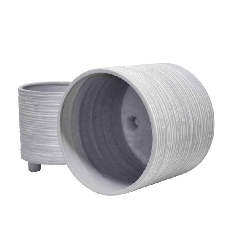 Ceramic Patterned Footed Planter - Set of 2 - 6" - 8"