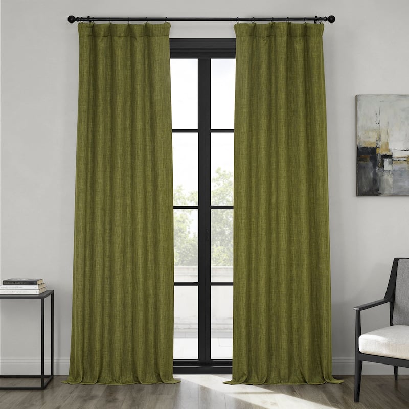 Exclusive Fabrics Textured Faux Linen Room Darkening Curtains for Bedroom & Living Room Curtains (1 Panel) - 50 X 84 - Tuscany Green
