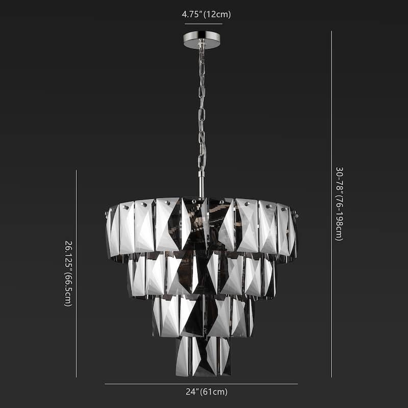 SAFAVIEH Couture Hilah 78" Crystal 4-Tier Chandelier - 23" W x 23" D x 78" H - Nickel/Dark Grey