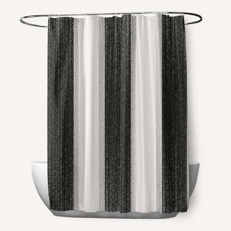 Striate Stripe Stripe Print Shower Curtain (71 x 74) - Black