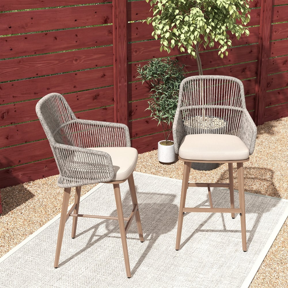 Outdoor 2-Piece Arm Barstool Chairs with Cushions