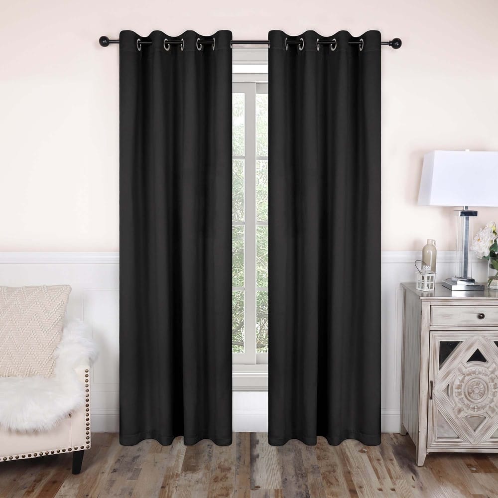 Superior Solid Machine Washable Room Darkening Grommet Curtains, Set of 2